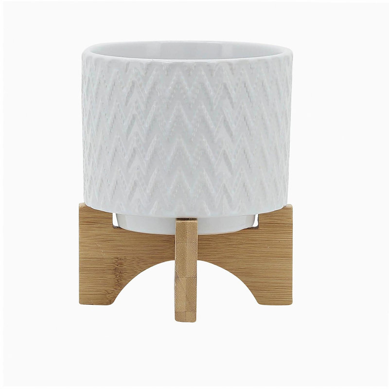5" CHEVRON PLANTER W/ STAND, WHITE