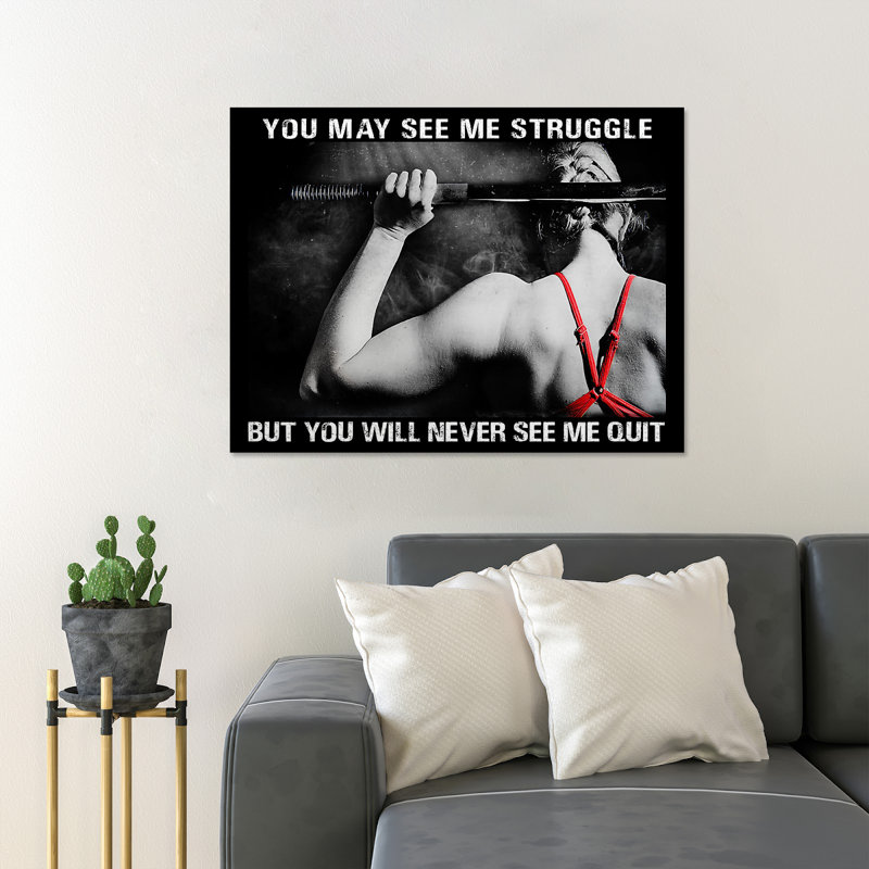 «Girl Doing Gym - You May See Me Struggle», art textuel sur toile tendue, H 16 po x l 20 po x P 2 po