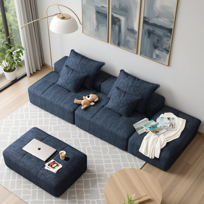 Canapé modulaire Boneless, Chenille bleue