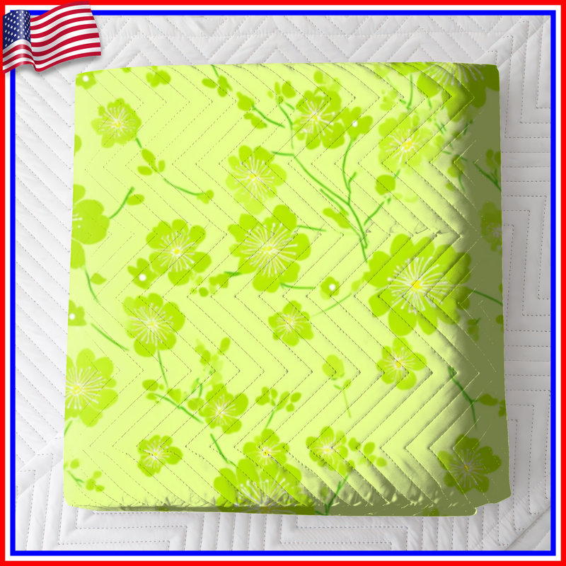 Couvre-lit matelassé vert à motif floral toutes tailles, Très grand lit