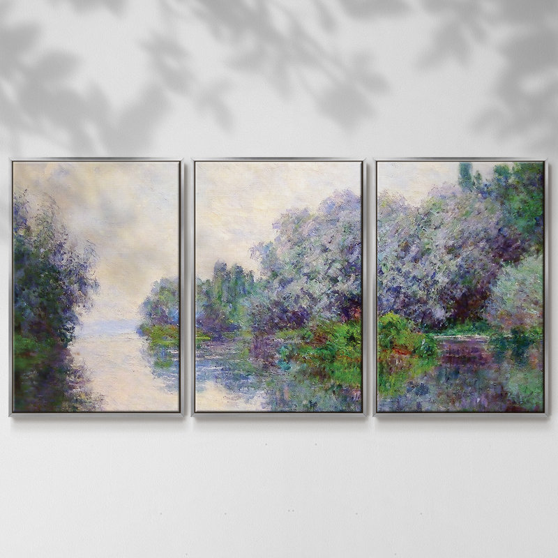 La seine près de Giverny 02, 1885 3 pièces, H 24 po x l 48 po x P 2 po, Argent