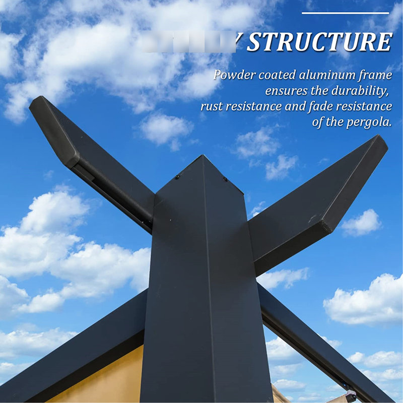 Intempéries - Auvent pour pergola rétractable pour le patio ou la cour. Structure en aluminium robuste et rouille. Conception murale. Résistance. Cadre extérieur gris foncé avec auvent. Protégé. Pour terrasse, jardin, cour arrière