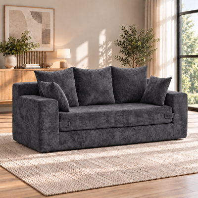 70" 4-in-1 Convertible Boneless Sleeper Sofa Bed, Plush Velvet Floor Couch with Storage Pocket & 5 Pillows, for Living Room, Guest Room & Small Spaces