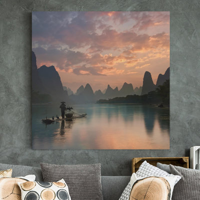 Sunrise Over A Chinese River by Not An Artist - Wrapped Canvas Print