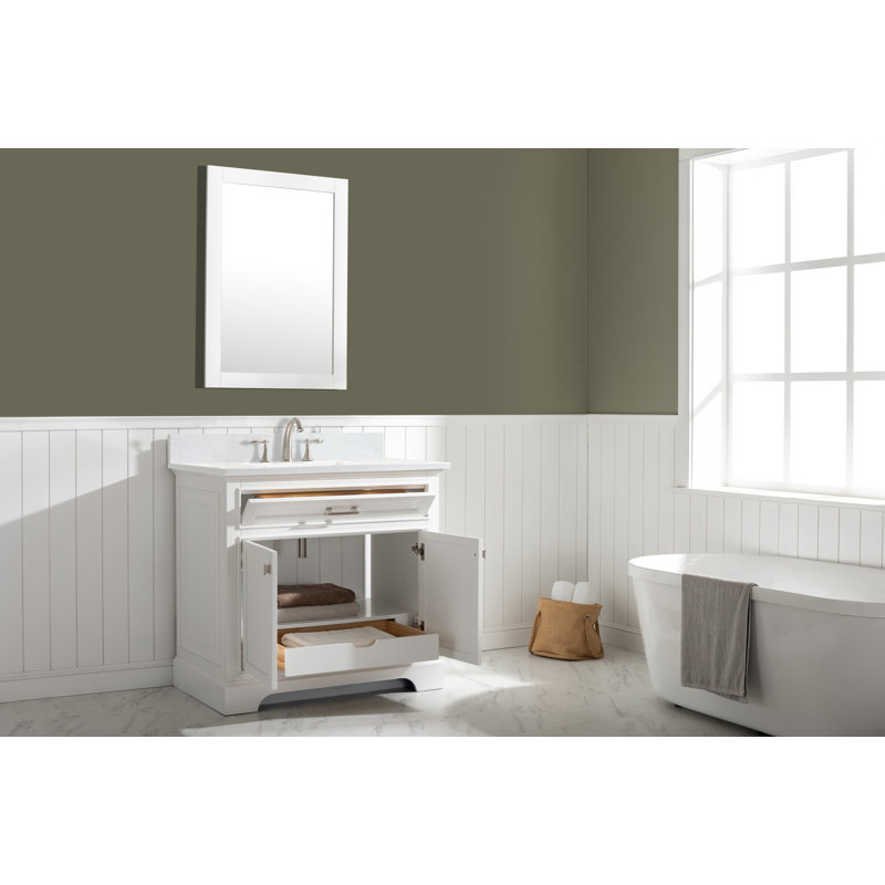 Ensemble de meuble-lavabo simple 36 po Arruda, Blanc, Nickel brossé