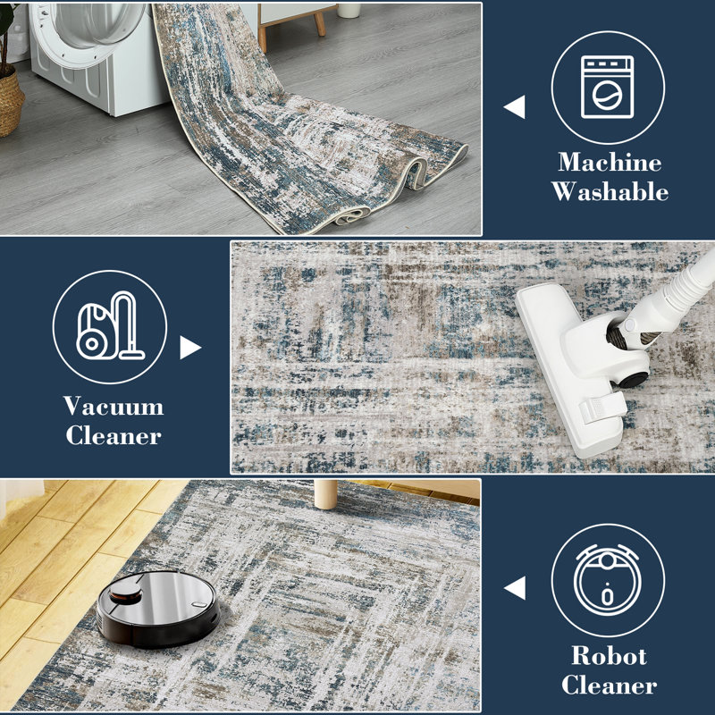 Washable Abstract Area Rug for Living Room Dining Room Geometric Rug, Rectangle 5' x 7'