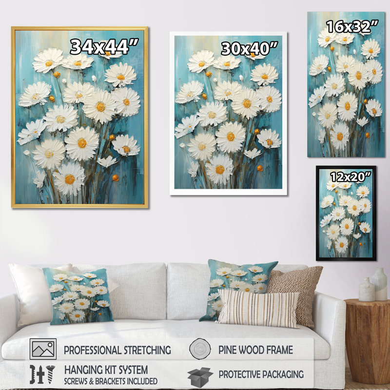 «Daisy Meadow» - impression, H 32 po x l 24 po x P 1 po, Cadre naturel flottant