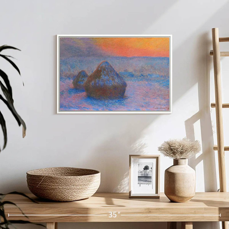 Pile de blé effet coucher de soleil 1890-1891, Cadre flottant blanc, 19 po x 13 po