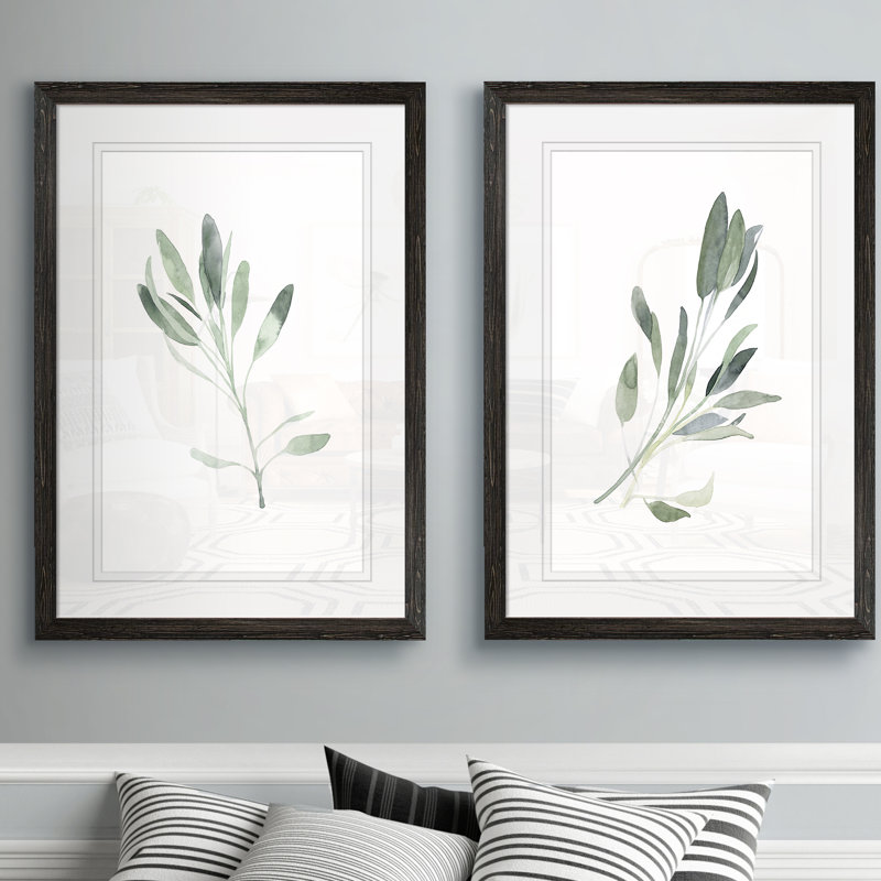 Simple Sage - 2 Piece Picture Frame Painting Print Set, 24" H x 18" W x 1.25" D, White Mat, Ebony Framed Set