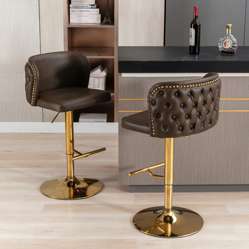 Tabouret de bar pivotant à hauteur réglable, Or, Brun