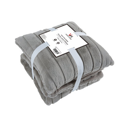 Faux Fur Stripe Throw and Pillow Gift Set
