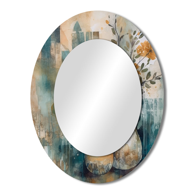 Orange And Green Abstract Bohemia IV - Bohemian Oval Wall Mirror, 43" x 33"
