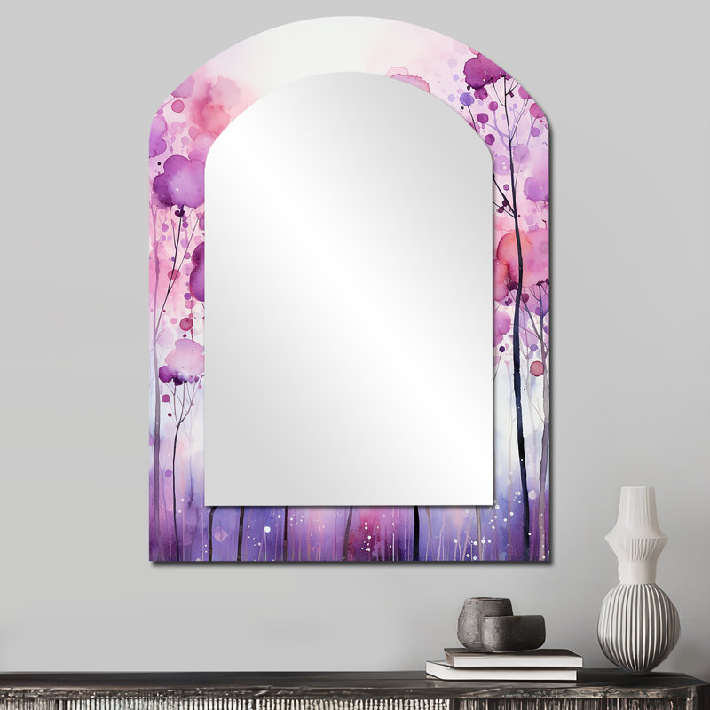 Purple boho flowers explosion - Geometric Arch Mirror, Purple Asymmetrical Decorative Wall Mirror, Printed Metal Art