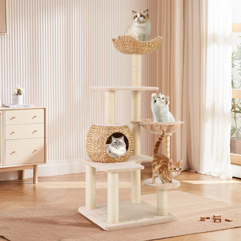 Corrigan Studio® 59" Cattail Cat Tower With Sisal Scratching Posts Perch Condo Soft Hammock Indoor