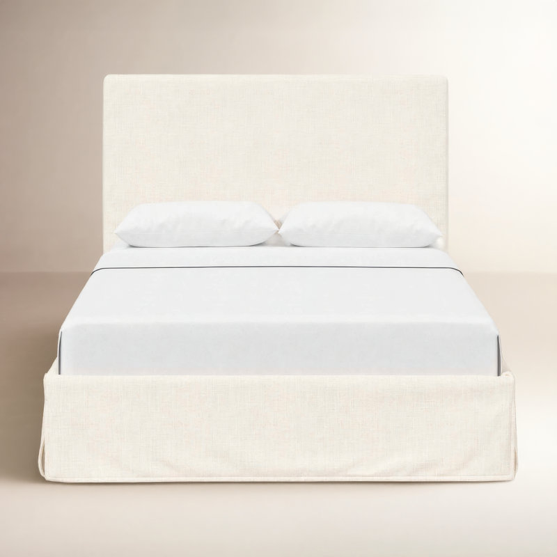 Lit tapissier Verona, Lin classique talc, Double