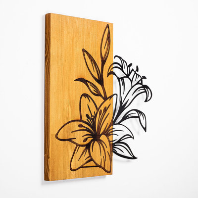 Rustic Wooden Wall Art Decor, Walnut & Black, 20.5 x 22.8 inches | 50% Real Wood (Thickness: 1.2 inches) & Metal (Thickness: 0.06 inches) | Unique Textures & Colors, Perfect for Home or Office Decor