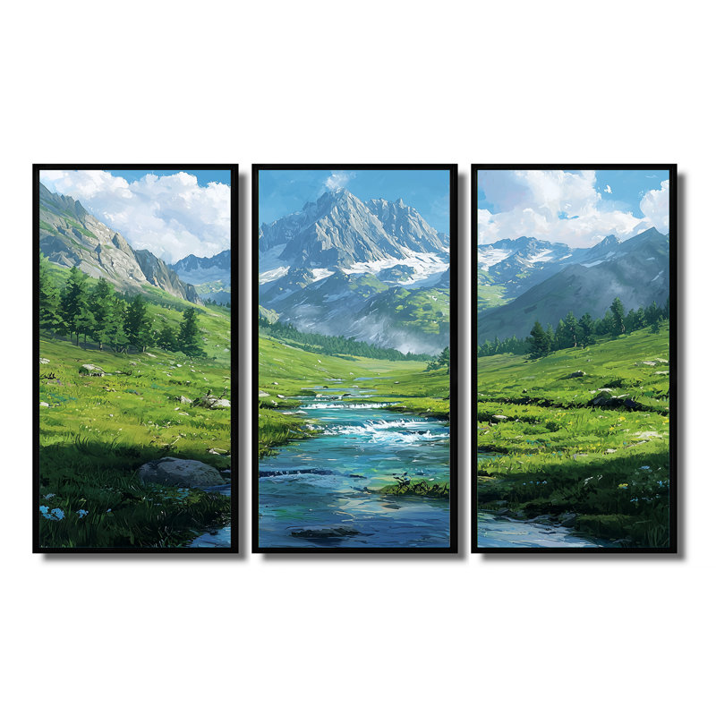 Montagne de montagne dans la vallée des États-Unis II - ensemble de 3 montagnes, H 28 po x l 36 po, Noir
