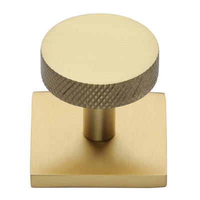 Heritage Brass Cabinet Knob Disc Knurled Design with Square Backplate