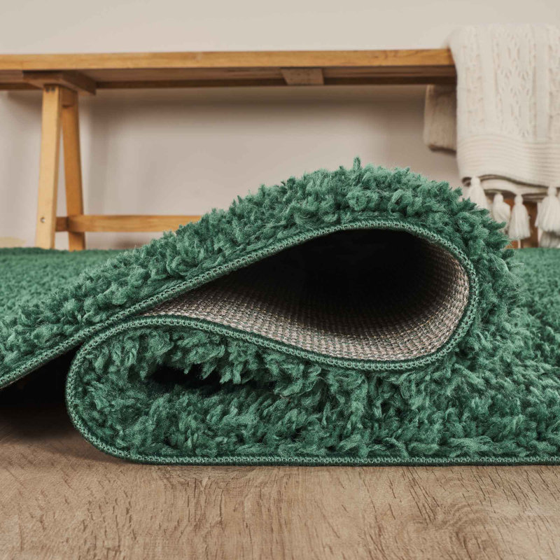 Ainsley Plain Living Room Shaggy Area Rug Modern Soft Pile Polyester Rug, Round 120 cm, Emerald