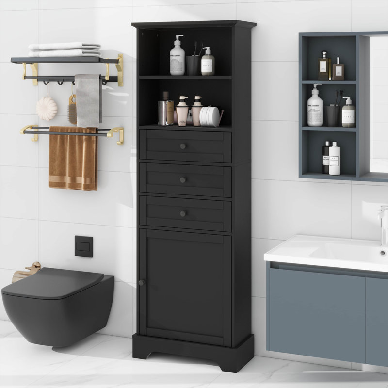 Storage Cabinets With 3 Drawers & Adjustable Shelf Ideal For Small Tall, Black
