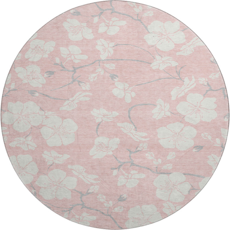 Premium Machine Washable Diskin AMF1032 Floral Rug, Round 8'