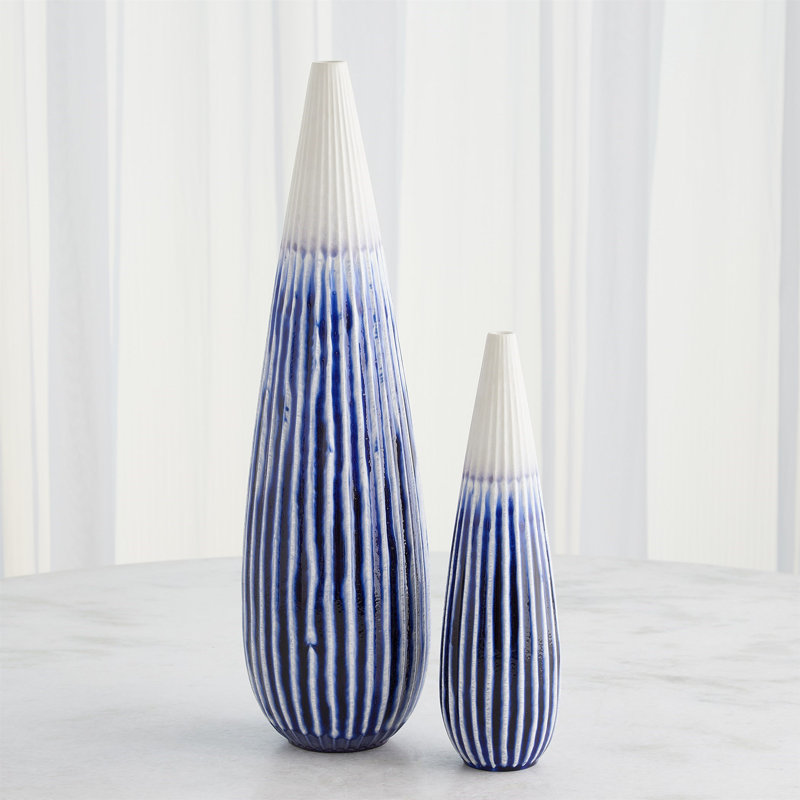 Furrow Handmade Ceramic Table Vase, 14" H x 4" W x 4" D, Deep Blue