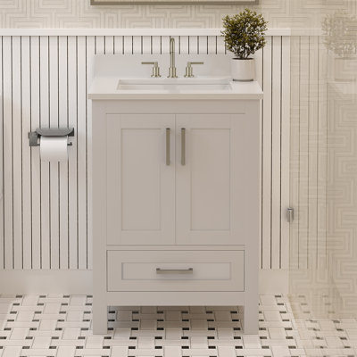 Orbison Solid Wood Bathroom Vanity With Sink, 3 Pre-Drilled Faucet Holes, 2 Soft-Close Doors, 7 Full-Extension Drawers