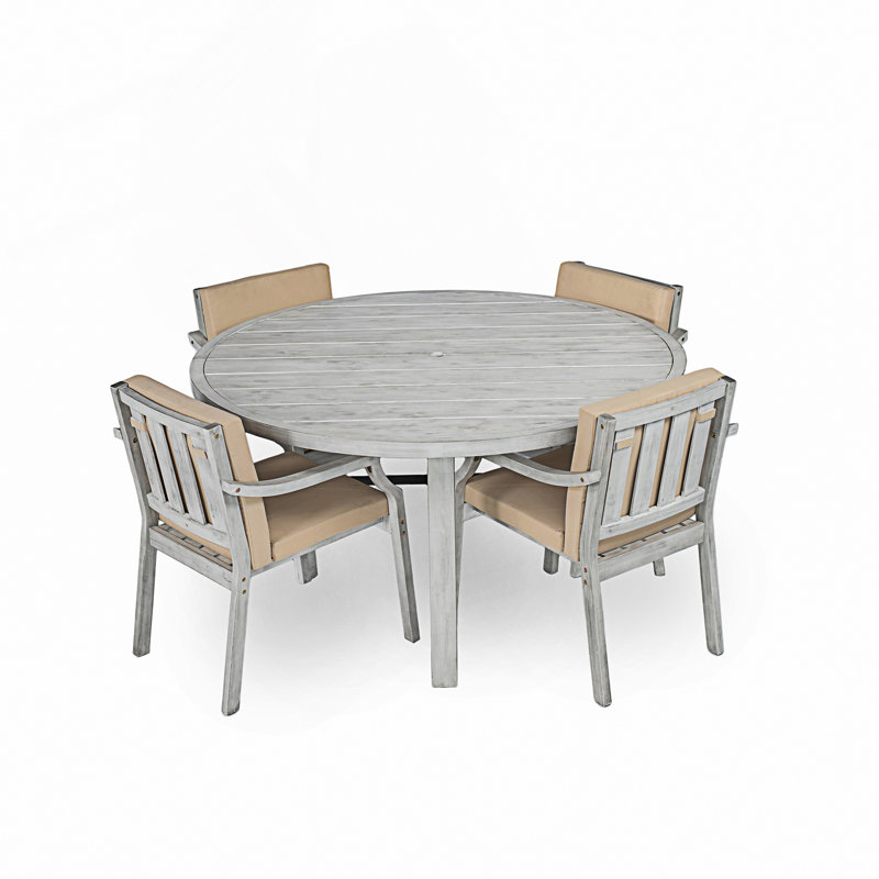 Ensemble repas extérieur, ensemble repas pour 4 personnes avec trou pour parasol et coussins amovibles