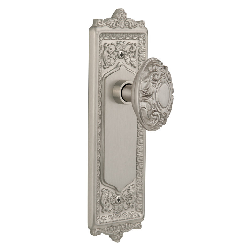 Egg & Dart Plate with Victorian Door Knob, Satin Nickel