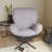 360° Swivel Office Chair, Modern Chenille Chair With Faux Leather And Black Metal Base Frame, No Wheels, Accent Chair For Small Spaces, Living Room, Office-316035181