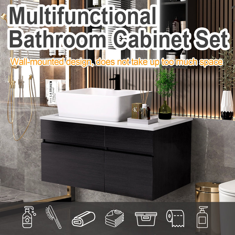 Wall Mounted Floating Single Bathroom Vanity With Sink
