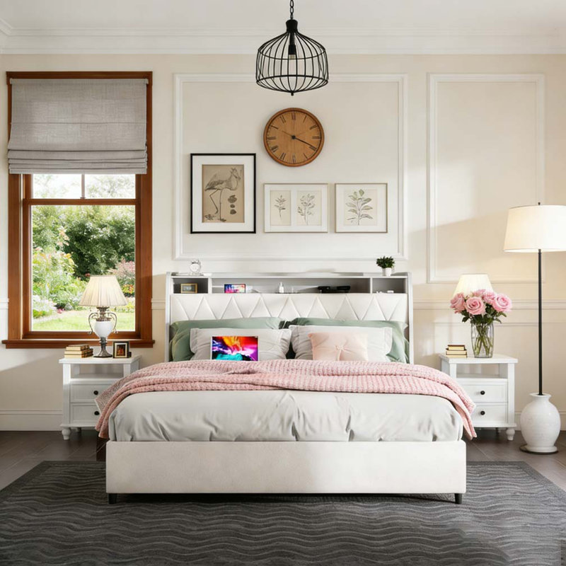 Base de lit plateforme grand avec prises et chargeur