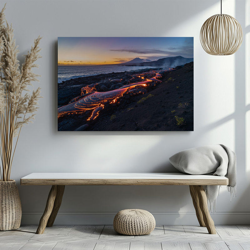 Toile, "Un paysage volcanique époustouflant au crépuscule", art mural texturé foncé, H 16 po x l 20 po
