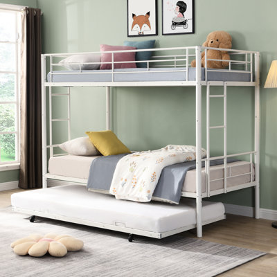 Lit superposé moderne en métal avec lit gigogne blanc - Structure solide pour lit simple blanc, convient au matelas