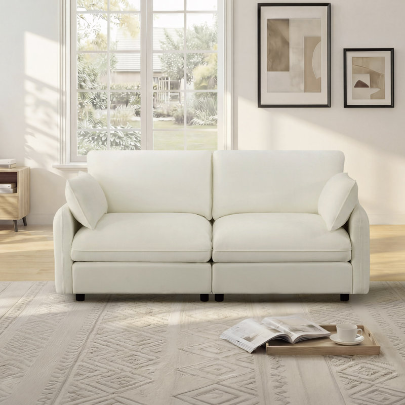 78" Modern Upholstered Sofa, Linen
