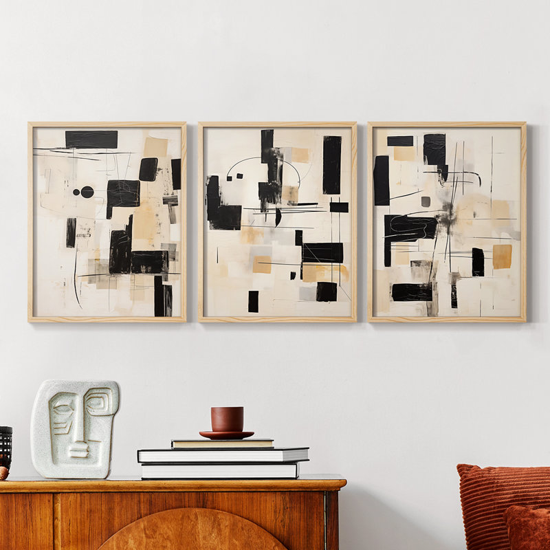 Abstract  Series  CXXV  -Set Of 3 Framed Giclee Prints -Ready to Hang, Natural Framed, 10" H x 8" W