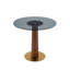 Table de salle à manger ronde moderne, table en verre trempé avec pied et base en bois, table de cuisine pour 2 personnes