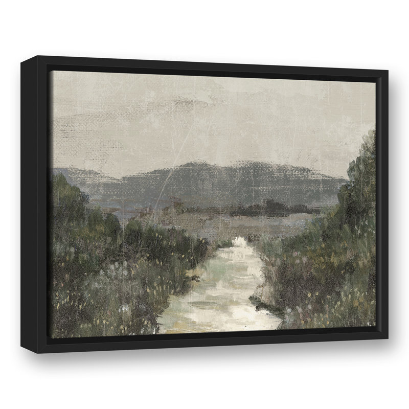 Paysage vert maussade, H 17,75 po x l 21,75 po x P 1,75 po, Cadre flottant noir