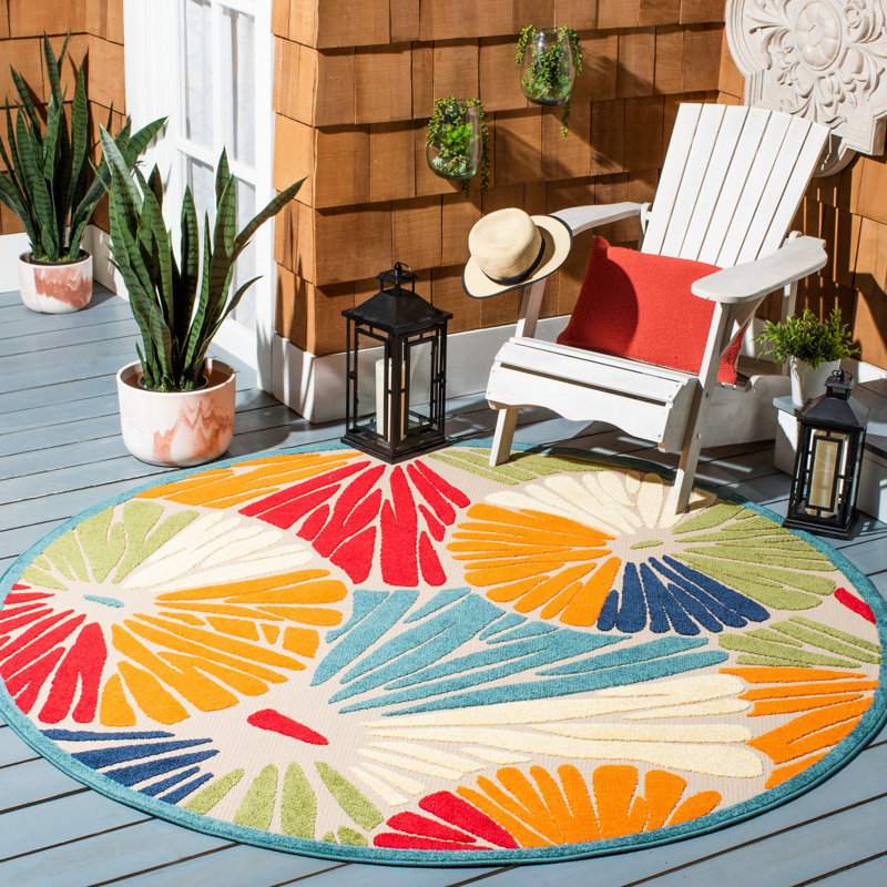 Tapis d'intérieur / extérieur à motif floral Cabana, Rond 6 pi 7 po
