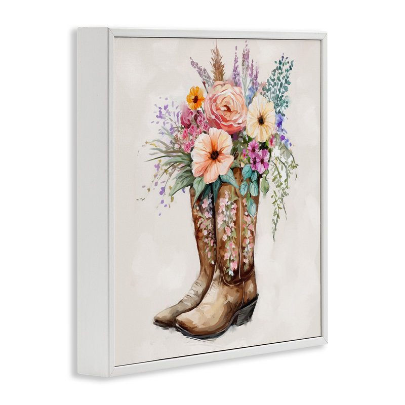 "Country Cowboy Bottes", bouquet encadré sur bois par Ziwei Li, impression, H 12 po x l 12 po