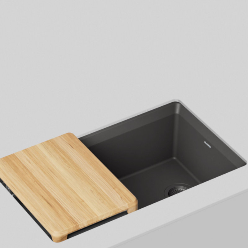 Inteos SILGRANIT 33" Single Bowl Reversible Undermount Workstation Kitchen Sink, Cinder