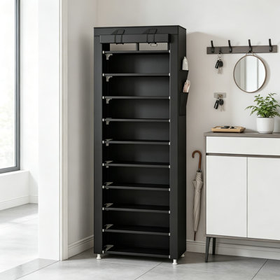 Étagère à chaussures d'entrée avec housse anti-poussière, tablette haute avec poches latérales, support à chaussures multifonctionnel pour garde-robe, couloir et salon