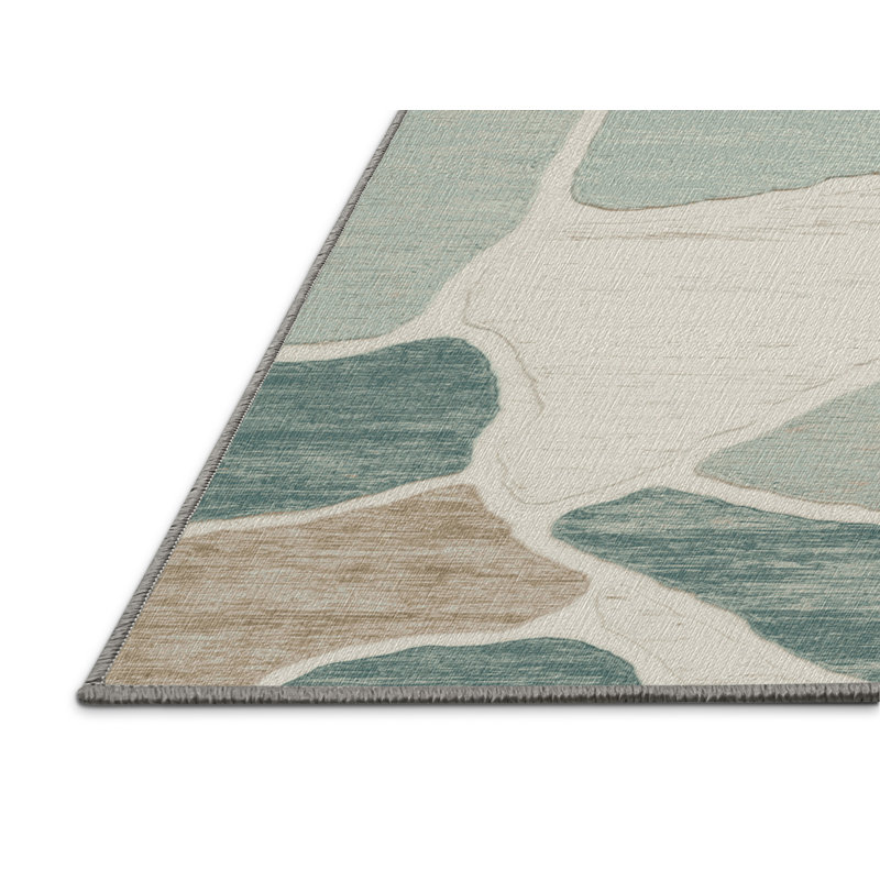 Washable Beach Glass Collection Coastal Area Rug, Rectangle 7' x 10'