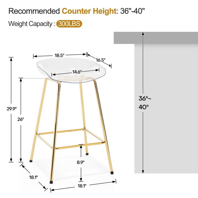 26" Counter Stool With Metal Frame, Gold