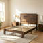 Lit plateforme en bois brun foncé de taille standard – Structure en bois silencieuse de qualité supérieure, aucun sommier requis, assemblage facile avec outils et grand espace de rangement sous le lit pour les articles ménagers.