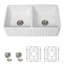 33" L x 18" W Farmhouse/Apron Kitchen Sink Double Bowl White Rectangular Fireclay Kitchen Sink with Sink Grids and Basket Strainers
