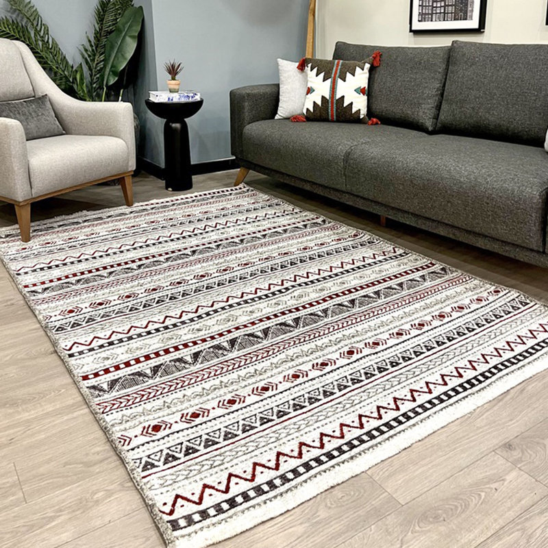 Alfa Rich Aztec Burgundy Red Gray Washable Cotton Area Rugs for Living Room Bedroom Kitchen Rug, Rectangle 4'1" x 5'9"