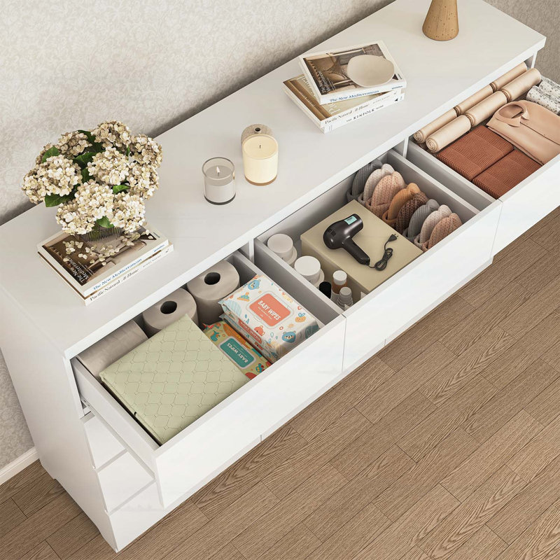 12-Drawer Modern Wood Storage Cabinet, White