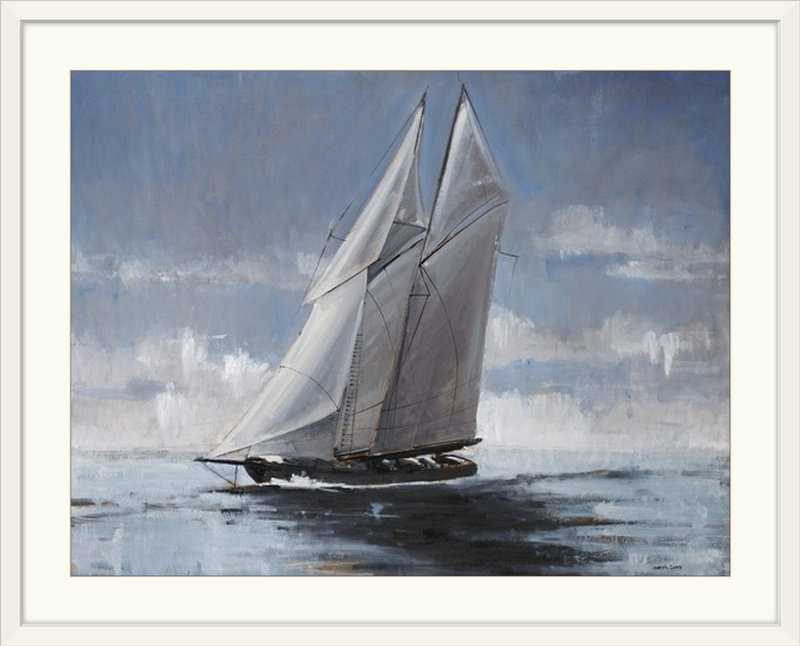 «Maylin Full Sail» par Joseph Cates, reproduction d'art, Cadre blanc, H 26 po x l 32 po x P 1 po
