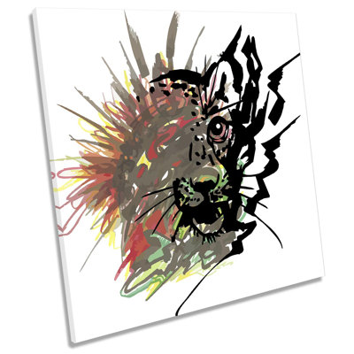 Leopard Face Grunge - Wrapped Canvas Painting